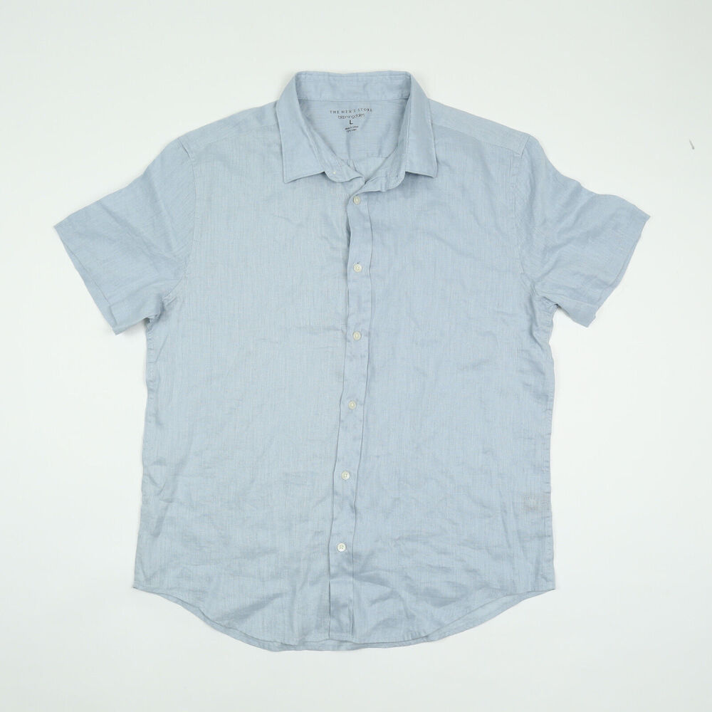 The Men's Store Linen Short Sleeve Shirt Celestial Size L